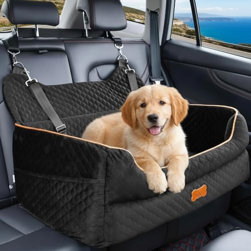 LORESJOY Seggiolino Auto Cani Taglia Media Grande, Cuccia Portatile Sicura Viaggi in Macchina, Tasche Laterali per Riporre Gli Oggetti(75x55x30cm)