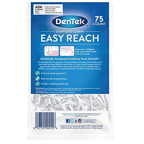 Image of DenTek Comfort Clean Easy Reach Floss Picks | Cleans Back Teeth | 75 Count | 6 Pack | Packaging May Vary