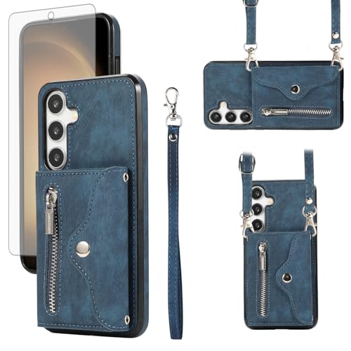 Housse Samsung S23 FE Asuwish en cuir bleu idéale pour vos déplacements urbains