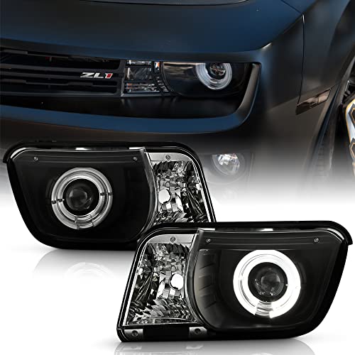 ACANII - For 2010-2013 Chevy Camaro LED Halo Black Housing Projector Headlights Headlamps Assembly, Driver & Passenger