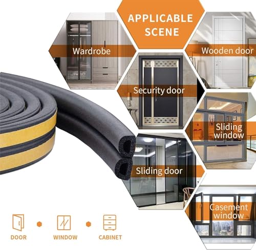 Image of Weather Stripping Seal Strip Tape, Doors Windows Frame Self Adhesive D Type Foam Sealing Tape, 65.6Ft Rubber Soundproof Insulation Cell Foam Stripping, Black (Pack of 3)