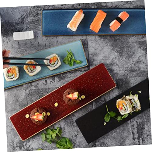 Plato japonés largo de cerámica azul para sushi miniatura 3