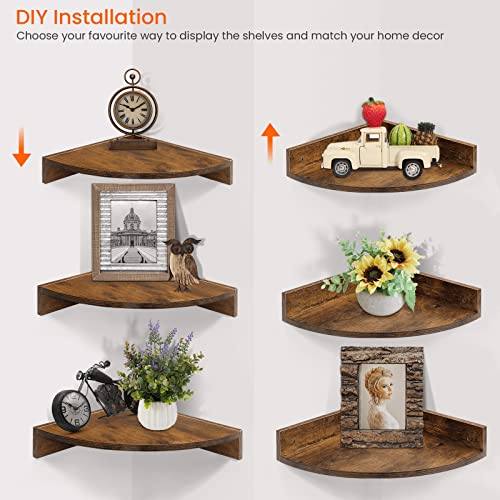 Homode Corner Shelf Wall Mount, Set of 3 Floating Corner Shelves with Cord Hole, 3 Tier Wood Wall Display Shelf, Storage for Bathroom Living Room Kitchen Bedroom, Rustic Brown and Black Homode Corner Shelf Wall Mount, Set of 3 Floating Corner Shelves with Cord Hole, 3 Tier Wood Wall Display Shelf, Storage for Bathroom Living Room Kitchen Bedroom, Rustic Brown and Black