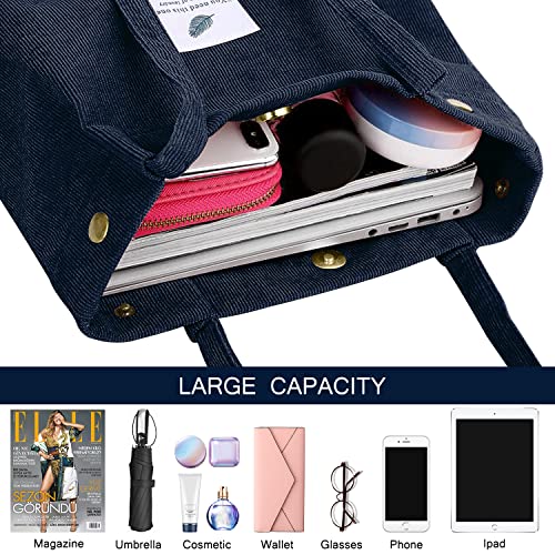 Image of Ayieyill Corduroy Tote Bag for Women Canvas Shoulder Cord Purse with Inner Pocket