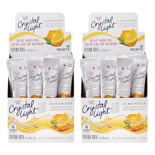 Image of Crystal Light Lemonade, Zesty Lemon Flavored Powdered Drink Mix, Sugar Free Refreshing Beverage, Convenient Travel Size Single Serve Packets, Just Add Water, 30 Count (Pack of 2)