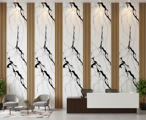 Image of Hotegxa White Marble Wooden Louvers Wallpaper for Walls | Self Adhesive Waterproof PVC Wall Sticker | Peel & Stick TV Unit Background Wallpaper for Living Room, Bedroom & Office (45 x 300 CM)