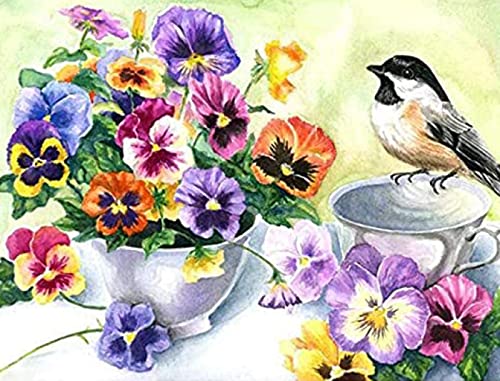 Kit broderie point de croix oiseau fleur cadeau DIY idéal enfant et adulte