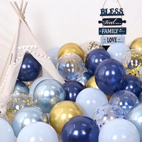 Navy Blue Gold Balloon, 60 Packs 12 Inch Metallic Blue and Macaron Blue Balloons with Metallic Gold Confetti Balloons for Birthday, Wedding, Bridal Shower, Baby Shower, Graduate, Father's Day by Togvu - Image 3