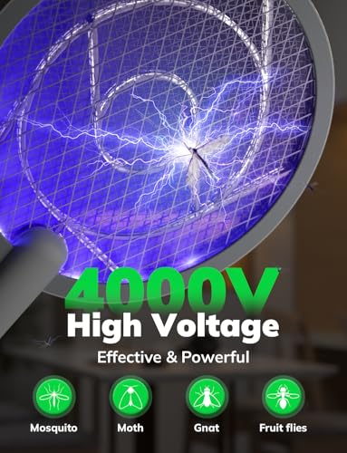 Image of YISSVIC Electric Fly Swatter Bug Zapper Racket 4000V LED Screen Dual Modes Fly Zapper Rechargeable for Indoor Home Office Backyard Patio Camping