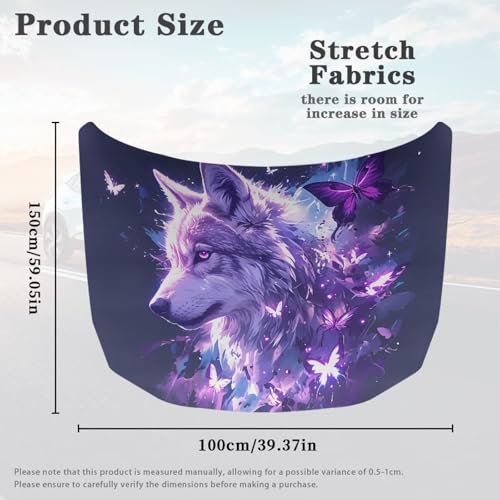 Image of 59x39 in Car Hood Cover,Wolf and Purple Butterfly Waterproof Car Cover Protector for Auto Car Truck Van SUV