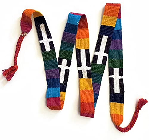 Colorful Traditional Belts, Multi Color with Cross Motifs, Handmade Hat Band, Wrap Around Self Tie, 1 x 45 Inches