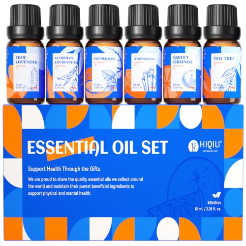 HIQILI Essential Oils for Diffusers for Home Top 6 Gift Essential Oil Set