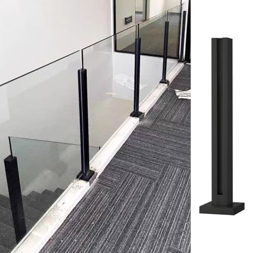 Barandilla de Vidrio para Interiores, Ideal para pasillos y escaleras, balaustrada metálica Ajustable de 61 a 150 cm, Poste de Seguridad Negro para Balcones y terrazas (Alto: 75 cm/29,5')