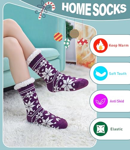 Slipper Socks for Women Fuzzy Non Slip Winter Thick Warm Soft Cozy Fleece Lining Home Socks with Grippers2