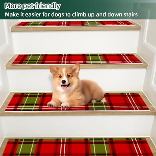 Peldaños de escalera de Navidad alfombras antideslizantes de 8x30 para peldaños de madera 6