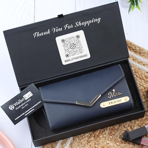 Image of WALLETKART Personalized Leather Women's Clutch with Name & Charm | Customized Clutch for Girlfriend Friend Wife Mother & Sister