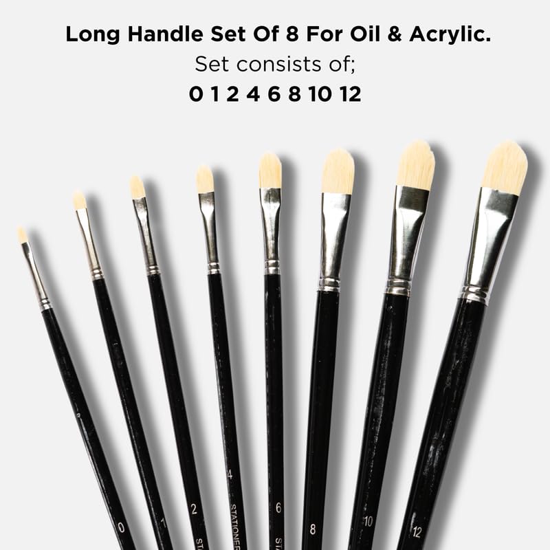 Image of Stationerie Filbert Paint Brushes Set /Handmade Professional Artist Handle Painting Brush Set for Acrylic, Watercolor, & Gouache Painting (8 Filbert Brushes)(Matt Black)