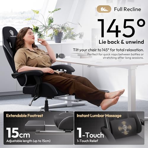 Image of Dowinx Gaming Chair Fabric Big and Tall with Pocket Spring Cushion, Massage Game Chair Cloth with Headrest, Ergonomic Computer Chair with Footrest 350LBS