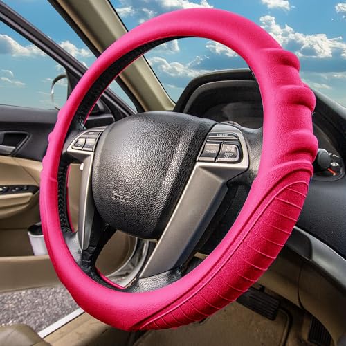 Image of FH Group Universal Fit Silicone with Grip and Pattern Massaging Grip Steering Wheel Cover Fits Most Cars, SUVs, Trucks, and Vans Magenta
