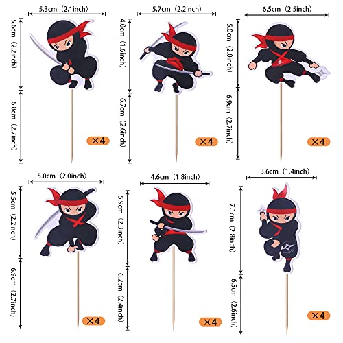 24 Pack Ninja Cupcake Toppers Assambled Karate Kung Fu Warriors Cupcake Picks Kids Boys Ninja Anime Themes Happy Birthday Baby Shower Cake Decorations Supplies #TOP1