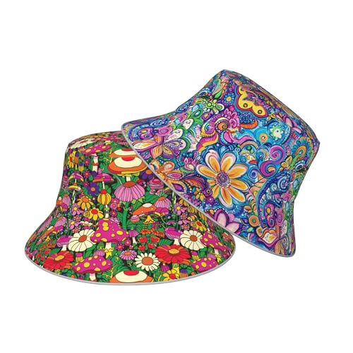 Image of Bucket Hat Double-Side-Wear Reversible Sun Hat Beach Travel Hiking for Women Men