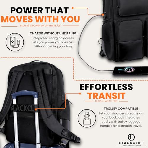 Image of BLACKCLIFF Apex Pro Premium Lightweight Laptop Backpack for Men & Women | Water-Resistant Stylish Bag with Vegan Leather, USB Charging Port, 16-Inch Laptop Sleeve | Office, College, Travel & Daily Use