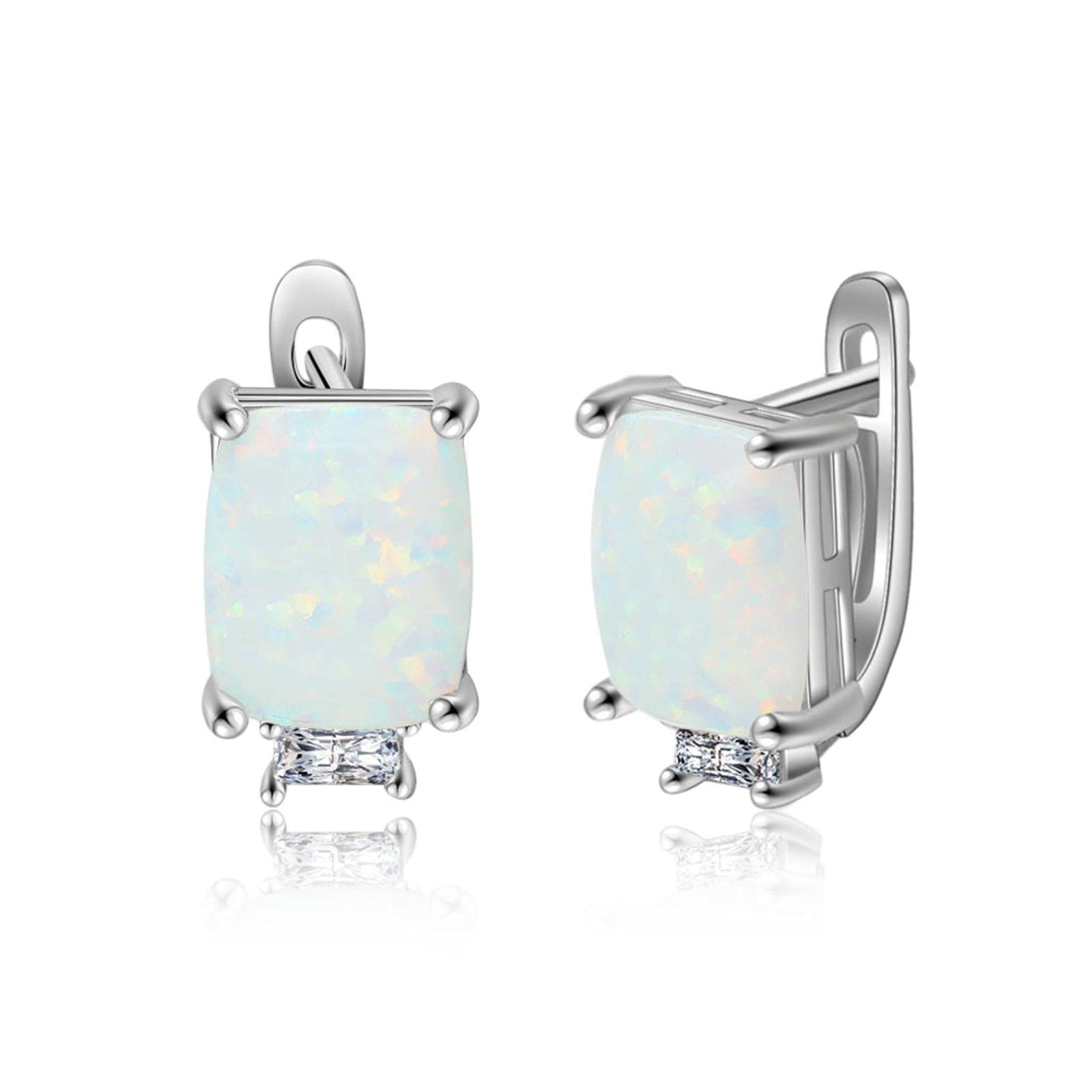 SALAN Pendientes De Aro De Plata De Ley 925 para Mujer Pendientes Rectangulares De Ópalo Blanco con Circonita Joyería De Plata 925