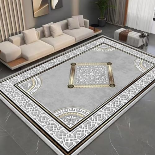 Tapis géométrique moderne lavable et antidérapant gris 100x160