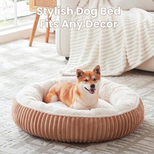 Image of 33 inches Donut Dog Bed for Medium Large Dogs,Calming Round Pet Bed with Removable Cover,Washable Milk Plush Faux Fur, Fits up to 50 lbs Pets(Mocha,M Plus)