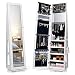 TWING Jewelry Organizer Jewelry Cabinet 360 Rotating, Lockable Standing Wall Jewelry Armoire with Full Length Mirror Large Jewelry Armoire Cabinet(White with Wood Grain)