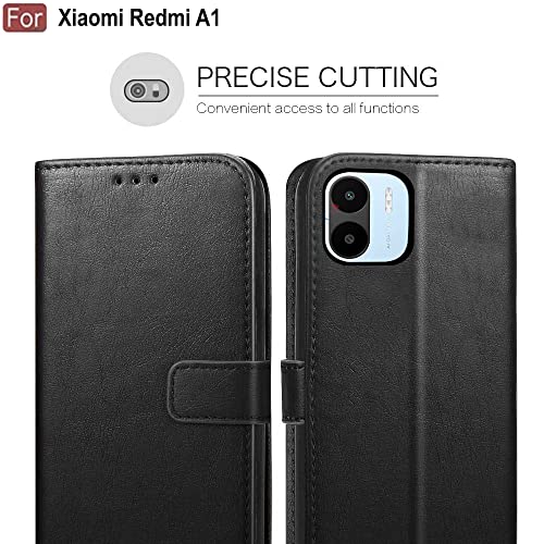 Image of CEDO Flip Cover for Redmi A1 / Redmi A2 (4G) | Leather Finish | Inside Pockets & Inbuilt Stand | Shockproof Wallet Style Magnetic Closure Back Case Flipcover (Black)