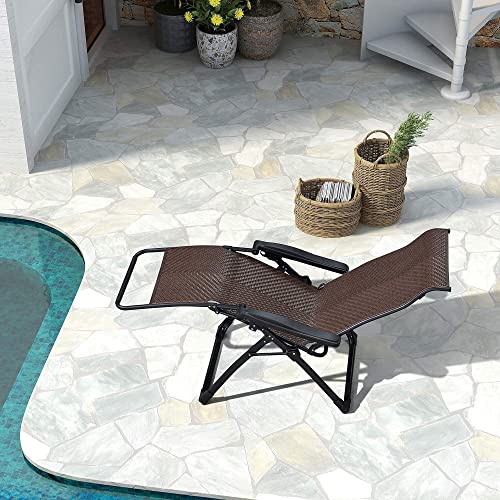 Purple Leaf Outdoor Zero Gravity Lounge Chair Patio Wicker Rattan Recliner Chairs Beach Pool Lawn Camping Indoor Office Deck Lounger Chair For Outside Folding Reclining Chair, Bronze #TOP7