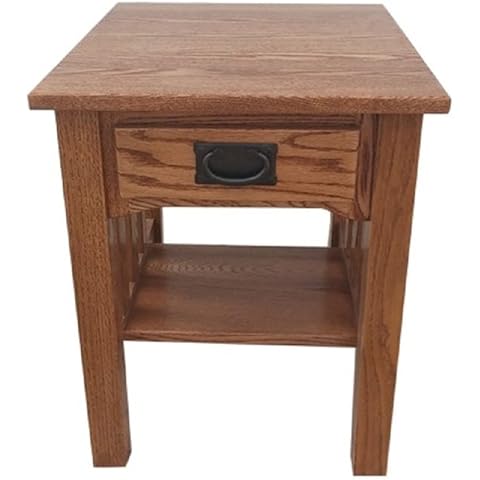 Pinnacle Woodcraft End Table, Side Table with Drawer, Nightstand, Amish, Handmade, Wood, Living Room, Bedroom, Mission~ Oak Wood~ Made by Amish Craftsmen (Stain Color) Cover