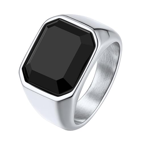 ChainsHouse Mens Black Onyx Rings, Retro X Bone Skull Stainless Steel Signet Rings for Men, Black Onyx Agate Gemstone Rings Jewelry, Offer Custom Service, Size 7-14 A: Skull Square-Black 7