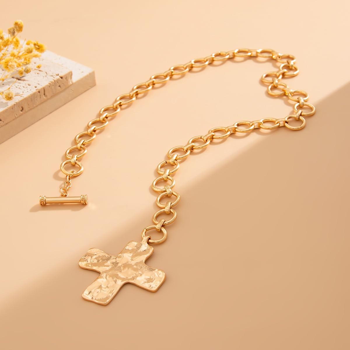 Cross Necklace Chunky Double Deck Cross Pendant Necklace for Women Heart Pendant necklace Thick Chain Chunky Gold Statement Pendant Necklace Jewelry - Image 5