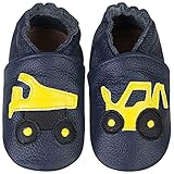 IceUnicorn Krabbelschuhe Baby Lauflernschuhe Jungen Mädchen Weicher Leder Babyhausschuhe Kleinkind rutschfeste Lederschuhe Baby(Marine Bagger, 2-3 Jahre)