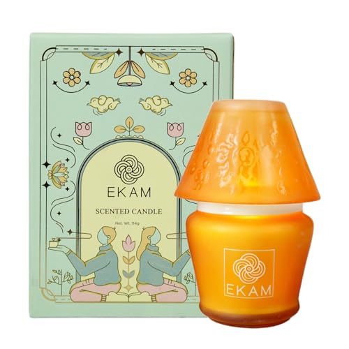 Image of EKAM Scented Frost Glass Lampshade Candle | Temple Bloom Scented Candle | Luxury Fragrances| Ideal for Home Decor, Aromatherapy & Gifting | 22 Hours Burn time |114 g