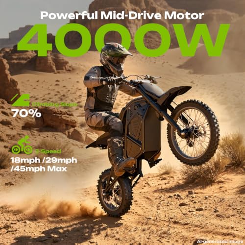 Image of Windone RM7 Pro Electric Dirt Bike, 60V 20.8Ah, 45MPH Max Speed Electric Motorcycle, 4000W Ebike, 14 inch /12 inch Off-Road Tire E-Bike, Dual Hydraulic Brakes, Full Suspension, Fit Age 13+