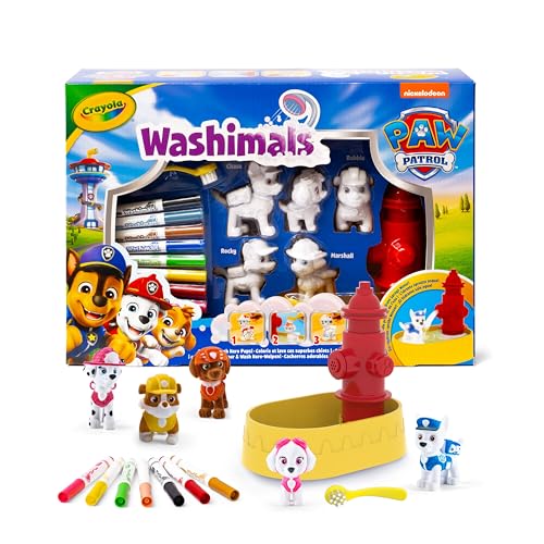 CRAYOLA - Washimals Paw Patrol, conjunto de atividades com 5 cachorros, 8 marcadores laváveis, casa de banho de água, pincel, jogo e presente para crianças, a partir de 3 anos, 74-0291