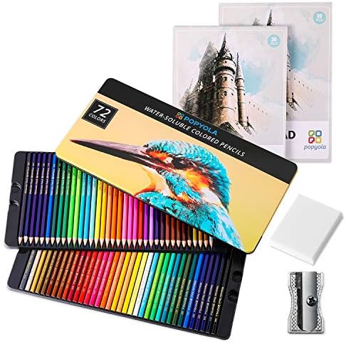 Colored Pencils, 72 Colored Professional Watercolor Pencils for Kids, Art Supplies for Adults, Ideal for Coloring, Blending and Layering, with 2 Sketch Books,1 Sharpener,1 Eraser