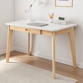 IOTXY Escrivaninha de madeira maciça – Mesa de trabalho para escritório em casa com gaveta, 80 cm de largura para computador laptop mesa de estudo em branco