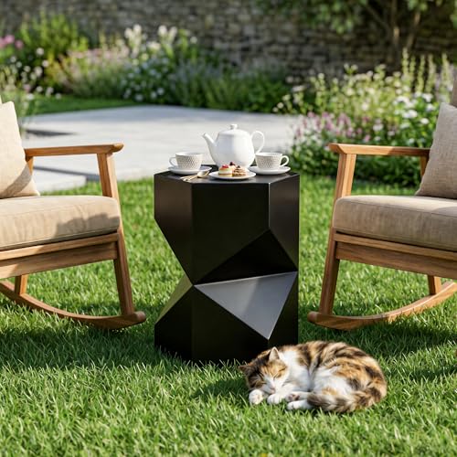 Image of COSIEST MgO Concrete Side Table, 18 Inch Hexagonal Geometric Outdoor End Accent Table, All-Weather Patio Garden Stool, Modern Plant Stand & Coffee Table for Balcony Backyard, Black, 1 Pack