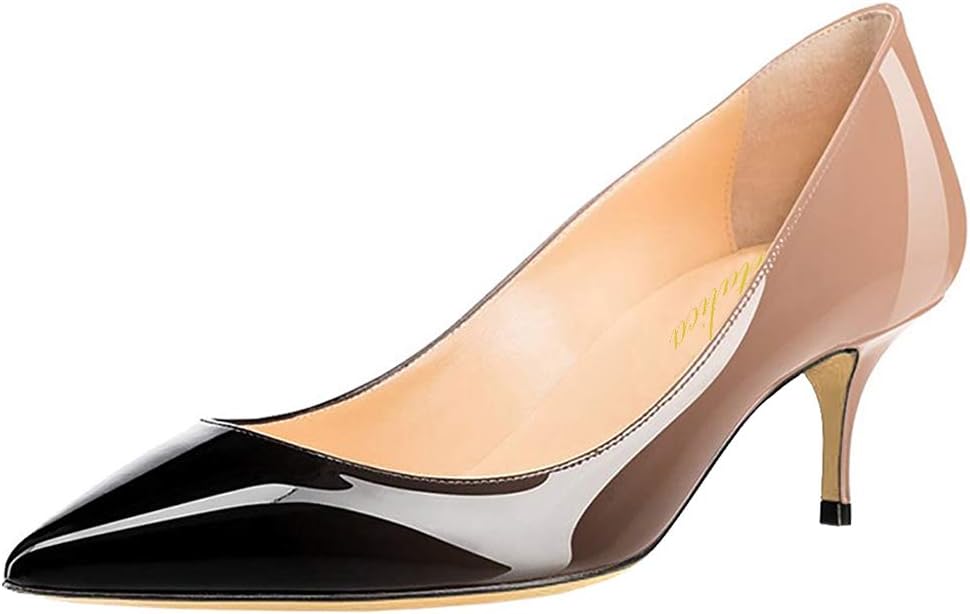 Women's Kitten Heel Pumps - 1.3 Inch Pointed Toe Patent Leather Heels For Work & Dressy Occasions