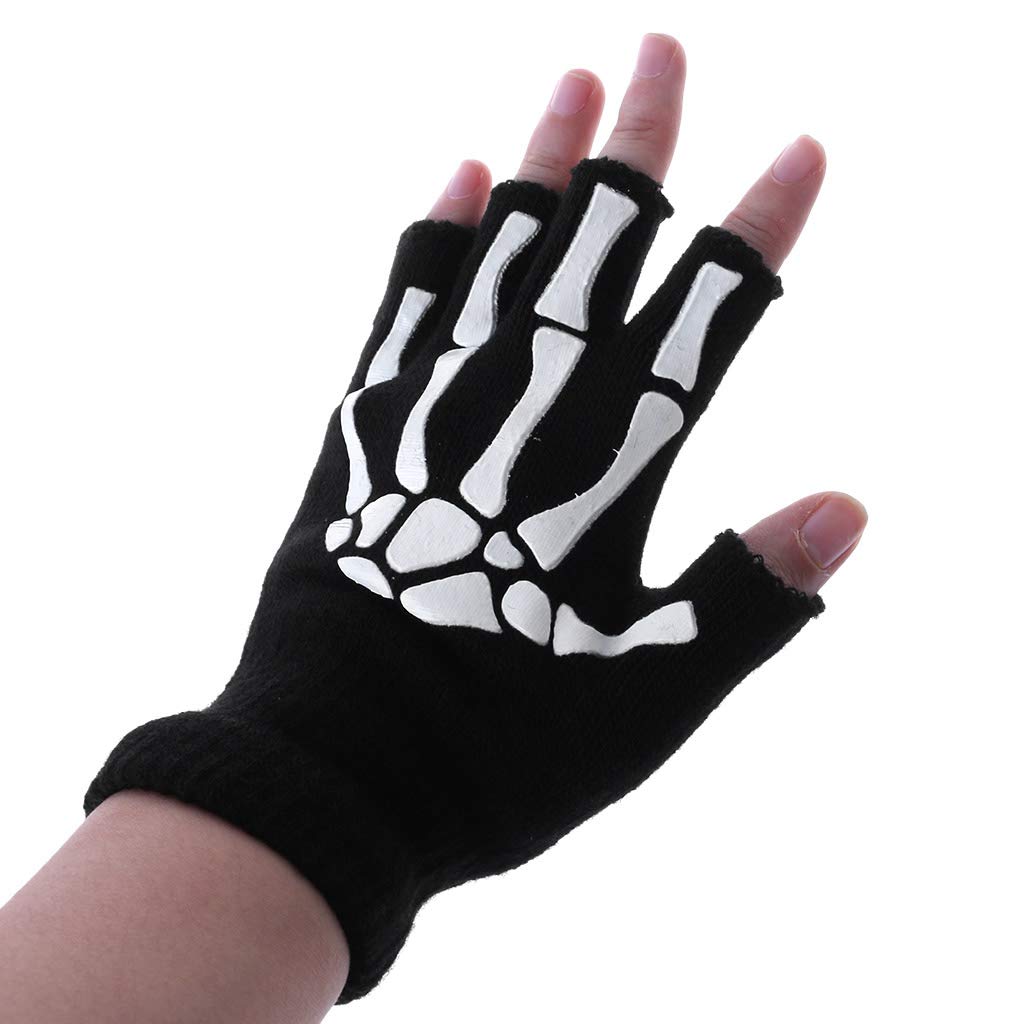 DRAGONRUN Half Finger Skeleton Cycling Gloves Outdoor Sports Exercise Practical Present for Finger Anti-Freezing Keeping Warm Gift