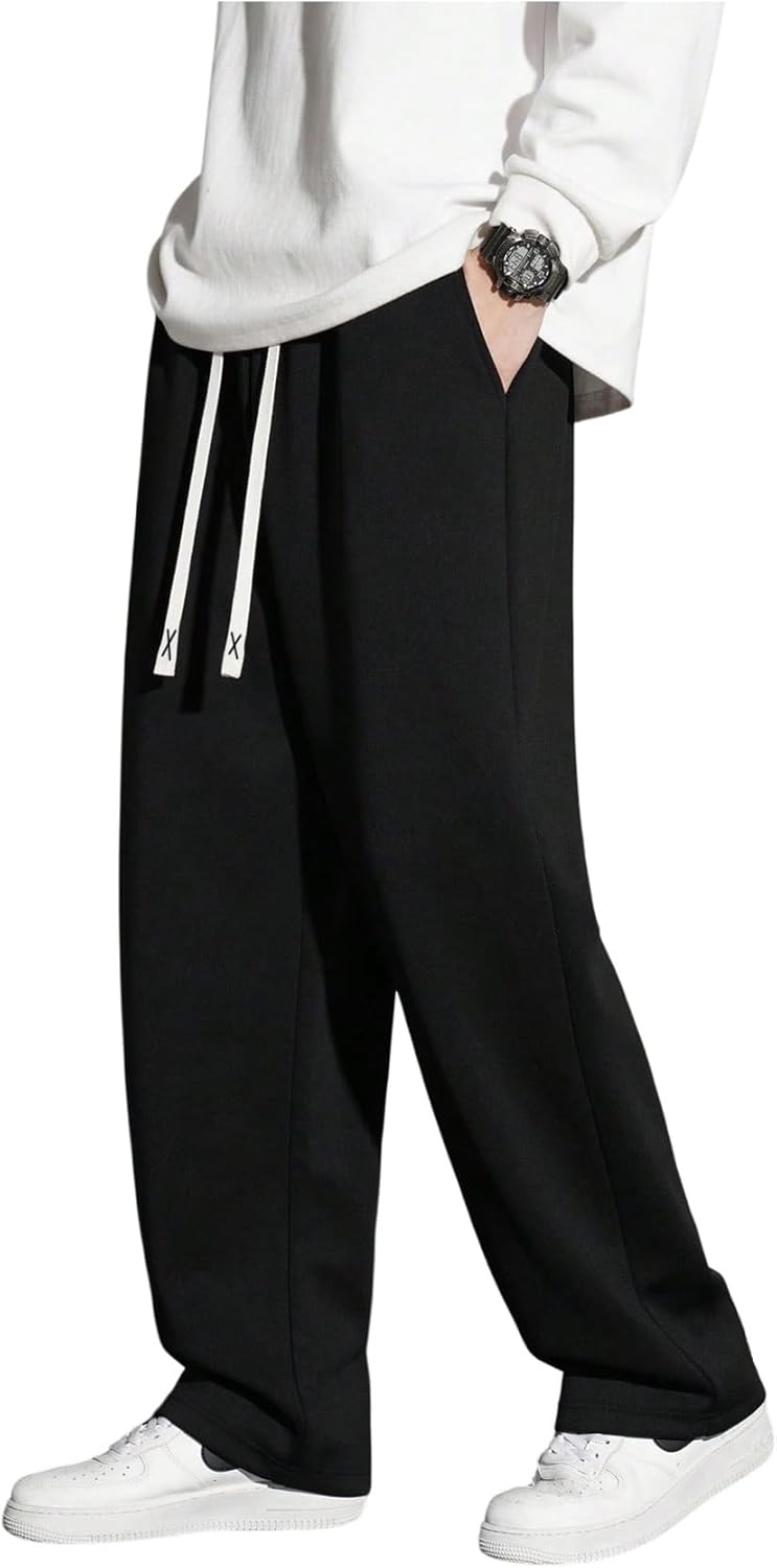 GORGLITTER Men's Baggy Wide Leg Sweatpants Drawstring Waist Sweat Pants Workout Athletic Running Track Pants Tourses
