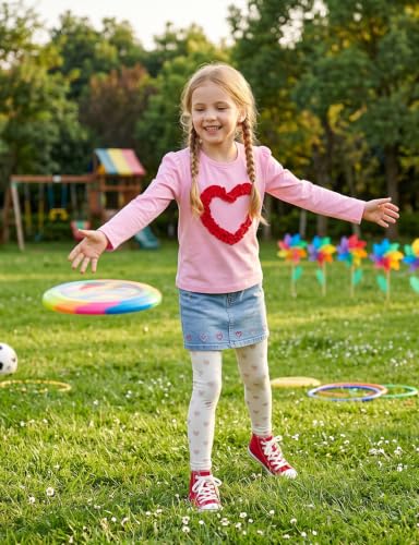 Image of Noomelfish Girls Ruffle Heart T-Shirts Cute Long Sleeve Tee Tops (4-12 Years)