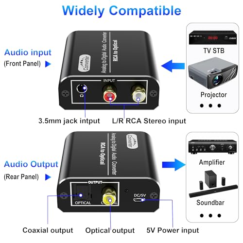 Convertisseur audio analogique vers numerique RCA et Jack vers optique