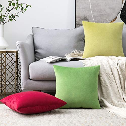 Image of MIULEE Pack of 2 Velvet Pillow Covers Decorative Square Pillowcase Soft Solid Cushion Case for Sofa Bedroom Car 18 x 18 Inch Apple Green