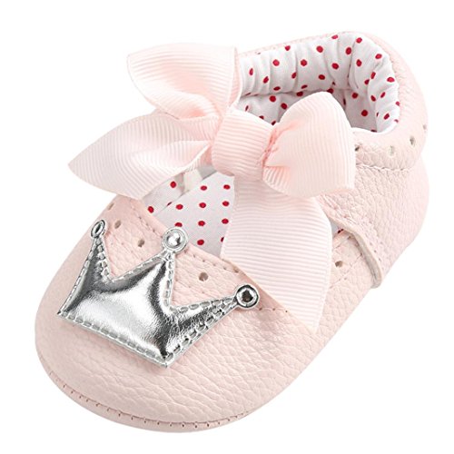 LNGRY Shoes,Toddler Kids Baby Girls Princess Crown Bowknot Soft Sole Anti-Slip Crib Shoes (0-6 Months, Silver)