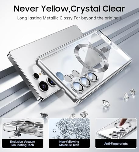 Image of VONZEE Clear Logo Electroplating Transparent Case for Samsung Galaxy S26 Ultra 5G, Magnetic Plating [Support for MagSafe Charger] Electroplate TPU Cover- Grey